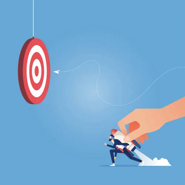Vector illustration of Launching in to business concept-Leader launching worker go to target