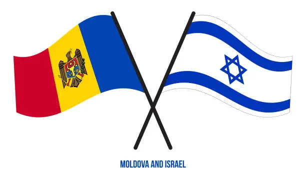 Vector illustration of Moldova and Israel Flags Crossed And Waving Flat Style. Official Proportion. Correct Colors.