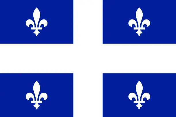 Vector illustration of Vector flag of Quebec province Canada. Montreal, Quebec, Laval