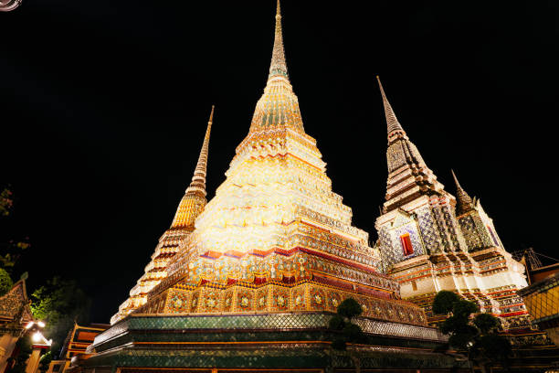 Bangkok, Thailand - April 26 2018: The grounds of Wat Phra Chetuphon temple on a peaceful night