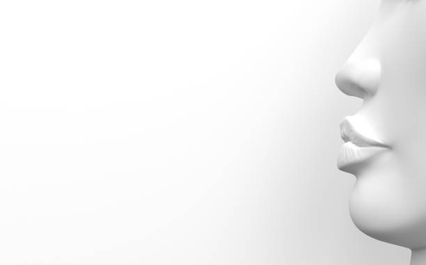 istock White colorless female face with white skin in profile on a white background. 3D render. 1269509898
