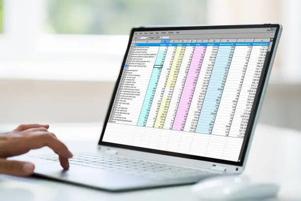 Photo of Computer Spreadsheet. Analyst Employee Working