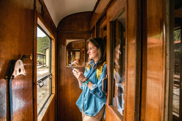 istock Woman traveling by train 1269517427