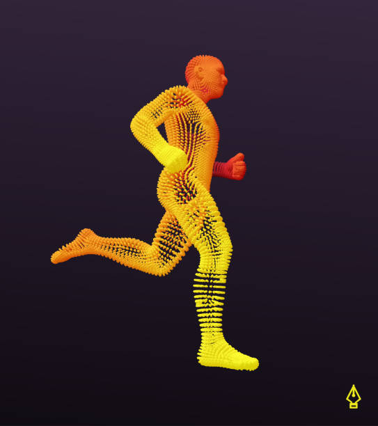 istock Running man or marathon runner. 3D human body model. Design for sport. Vector illustration composed of particles. 1269518008