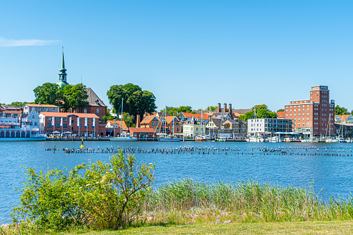 Panoramic view over the IJsselmeer lake and historic town Urk, Netherlands