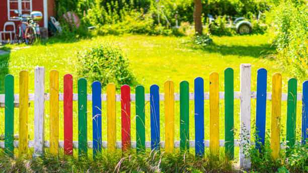 Colorful slatted fence