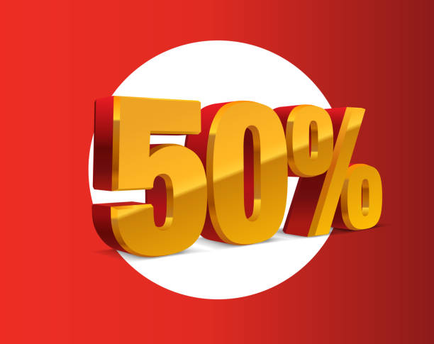 istock Glossy metal 50% red-gold discount symbol. isolated vector on  background stock illustration. 1269529091