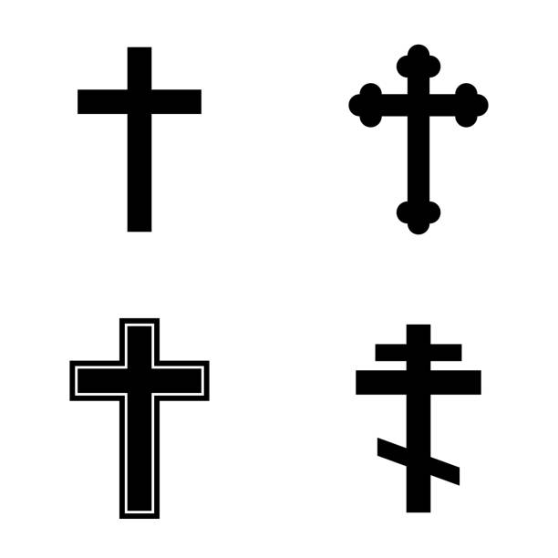 illustrazioni stock, clip art, cartoni animati e icone di tendenza di set di icone incrociate religione - crocifisso illustrazioni