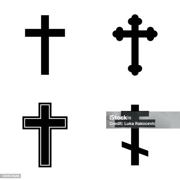Religion Cross Icon Set Stock Illustration - Download Image Now - Religious Cross, Cross Shape, Crossing