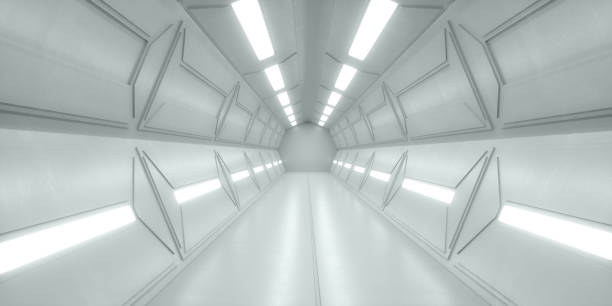 istock 3d render. Futuristic hallway. Concept of modern architecture and interior spaceship 1269533743