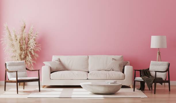 istock Pink room interior, living room interior mockup, empty pink wall, 3d rendering 1269545767