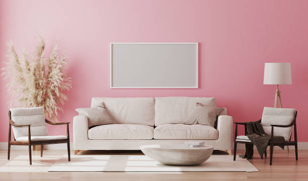 istock Blank picture frame mock up in pink room interior , 3d rendering 1269545770