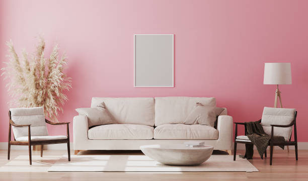 istock Blank picture frame mock up in pink room interior , 3d rendering 1269545787