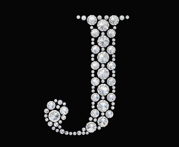 Letter "J" with diamonds isolated on black background. Diamond font Letter "J" with diamonds isolated on black background. crystal letter j stock pictures, royalty-free photos & images