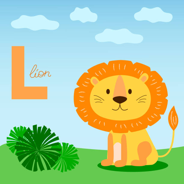 Ilustración de Lindo León En Estilo De Dibujos Animados Con Letra L Y Signo De León Colores Naranja Y Amarillo Brillante Perfecto Para Niños León En La Hierba Con Hojas Tropicales Cerca Ilustración de Lindo León En Estilo De Dibujos Animados Con Letra L Y Signo De León Colores Naranja Y Amarillo Brillante Perfecto Para Niños León En La Hierba Con Hojas Tropicales Cerca