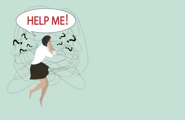 Vector illustration of Help me! Woman cries for help.