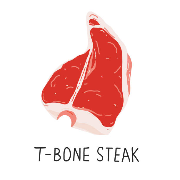 illustrazioni stock, clip art, cartoni animati e icone di tendenza di bistecca di t-bone o porterhouse, carne cruda, taglio di manzo, illustrazione vettoriale realistica isolata, buona come icona o caffè, ristorante o macelleria. - steak meat t bone steak raw