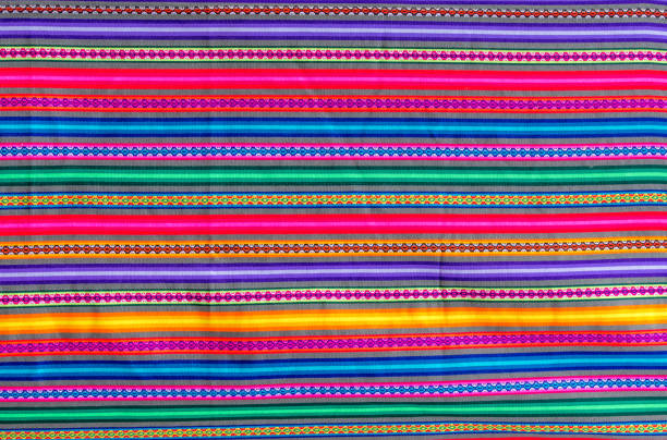 istock Peruvian traditional colourful handicraft textile fabric in Cusco, Peru 1269554050