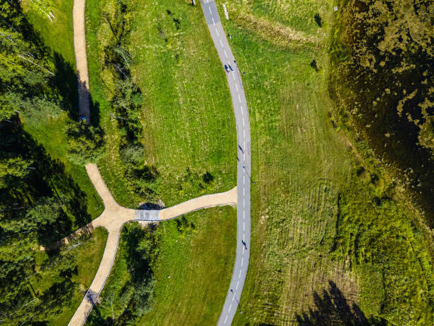 istock Green park with footpath. Aerial shot. Directly above 1269555987