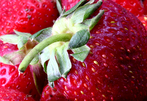 close-up of organic and fresh strawberry