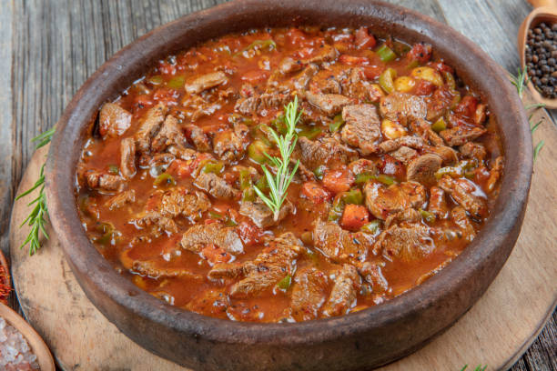 Saute meat in casserole. Meat Saute Turkish Et sote, turkish cuisine. Turkish name; Guvec