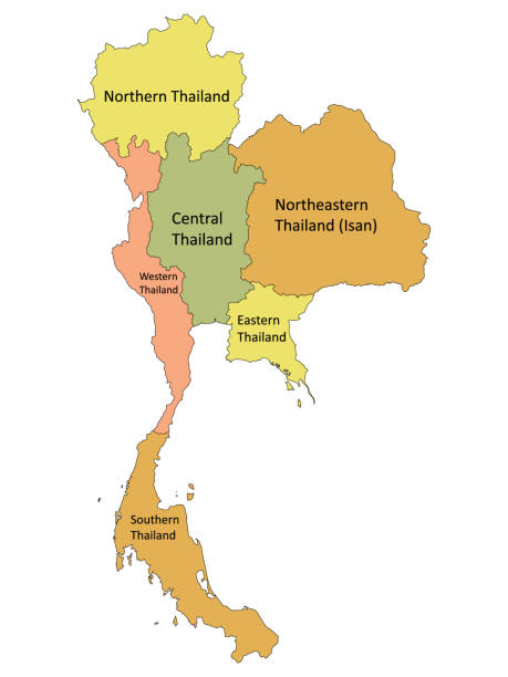 illustrazioni stock, clip art, cartoni animati e icone di tendenza di mappa della divisione amministrativa della thailandia - thailandia