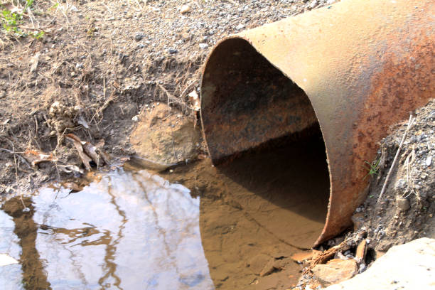 istock Rusty Metal Storm Water Drain Pipe with Water Coming out 1269577225