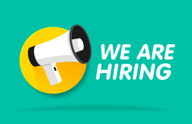 istock We're Hiring web banner. Megaphone With We are Hiring Speech on green background. Vector illustration. 1269577233