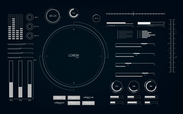 illustrations, cliparts, dessins animés et icônes de interface utilisateur futuriste avec hud et éléments d’infographie. fond de technologie virtuelle en mouvement en boucle. - ath interface utilisateur graphique