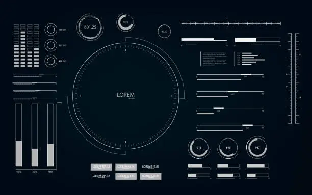 Vector illustration of Futuristic user interface with HUD and infographic elements. Looped motion virtual technology background.