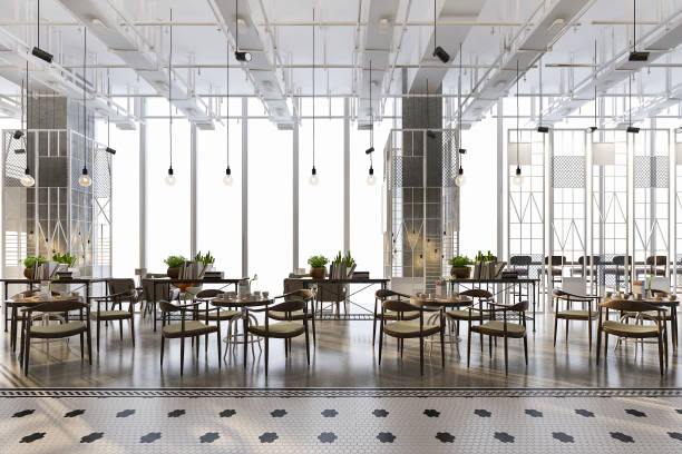 istock 3d rendering loft and luxury hotel reception and cafe lounge restaurant 1269593917