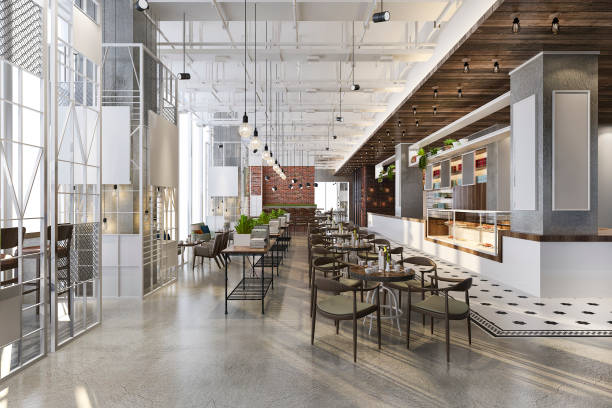 istock 3d rendering loft and luxury hotel reception and cafe lounge restaurant 1269593918