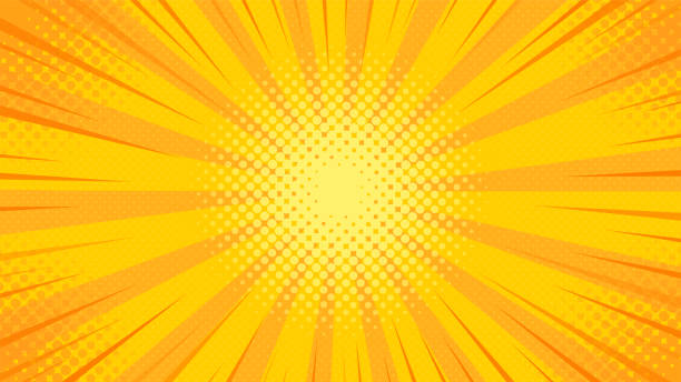 illustrations, cliparts, dessins animés et icônes de fond de pop art avec la lumière jaune dispersée du centre dans le modèle de dessin animé. - star exploding backgrounds ray