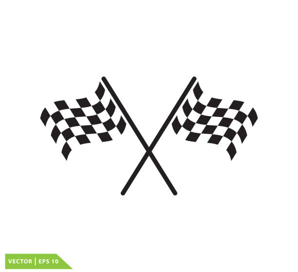 illustrazioni stock, clip art, cartoni animati e icone di tendenza di illustrazione del design del logo vettoriale dell'icona della gara di bandiera - motor racing track sports race car motorized sport