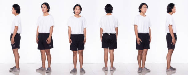 istock Asian man black hair stand 360 turn rear side back view isoalted 1269598666
