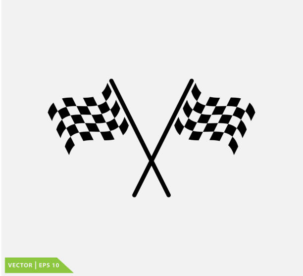 플래그 레이스 아이콘 벡터 로고 디자인 일러스트레이션 - motorized sport motor racing track motorcycle racing auto racing stock illustrations