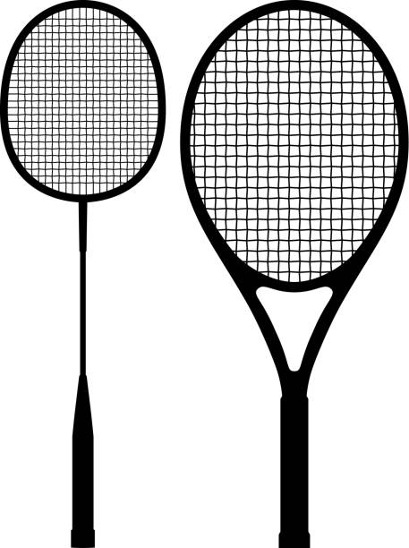 бадминтон ракетка и теннис ракетка silhouettes - silhouette tennis racket tennis racket stock illustrations