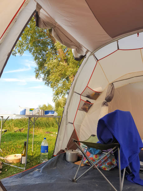 istock camping with a tent in nature, view from the tent 1269613383