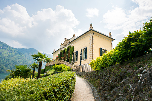 Villa Balbianello. Lake Como. Italy - July 19, 2019: Exteriors of Villa del Balbianello on lake Como. Italy.