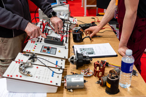 istock Qualification training of car electricians with electric circuit models 1269620331
