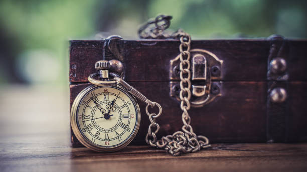 Vintage Photo Vintage Watch And Treasure Box treasure chest photos stock pictures, royalty-free photos & images