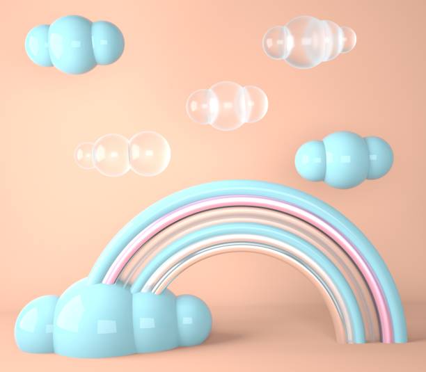 rainbow with clouds on pastel background , 3d render Rainbow with clouds on pastel background , 3d render polymer clay sweets stock pictures, royalty-free photos & images