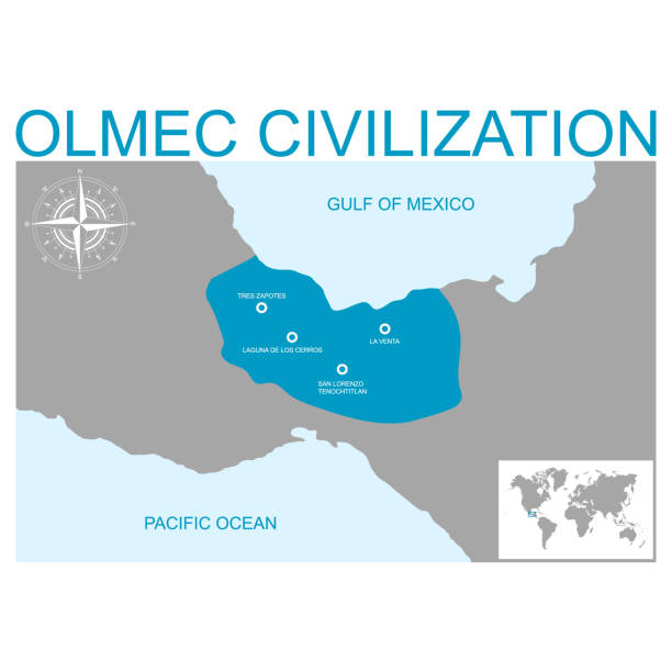 vector map with heartland of Olmec civilization vector map with heartland of Olmec civilization for your design olmec head stock illustrations
