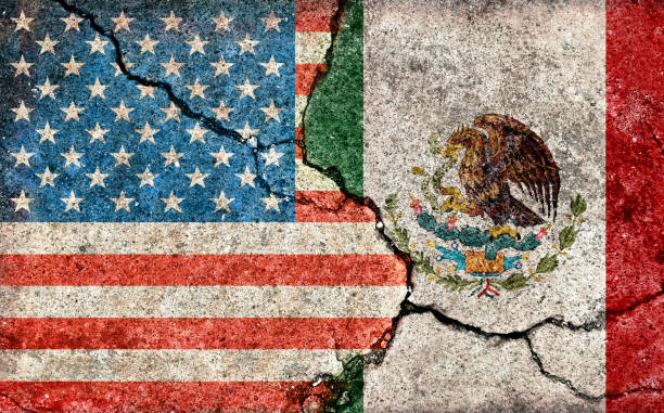 istock Grunge country flag illustration (cracked concrete background) / USA vs Mexico (Political or economic conflict) 1269631384