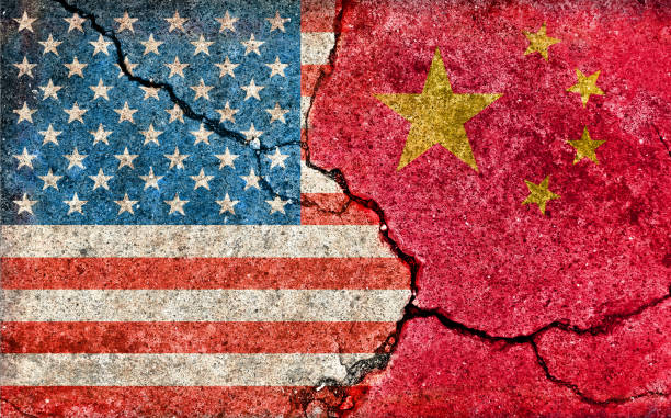 istock Grunge country flag illustration (cracked concrete background) / China vs USA (Political or economic conflict) 1269631410