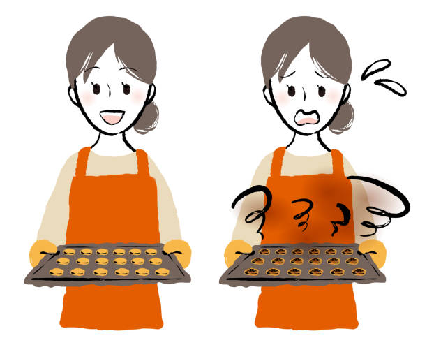 illustrations, cliparts, dessins animés et icônes de illustration d’une dame faisant cuire des biscuits - cooking fail