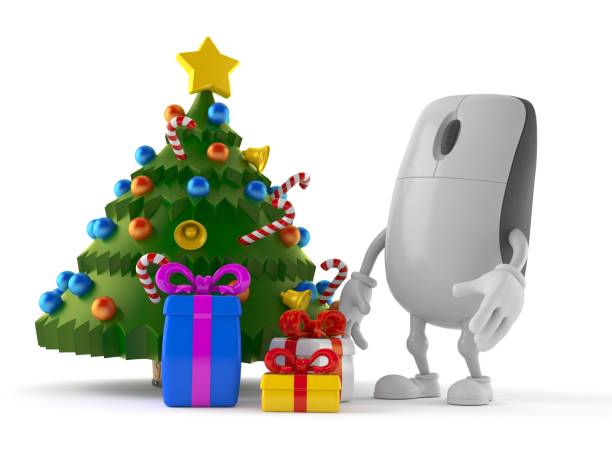 istock Computer mouse character with christmas tree and gifts 1269638348