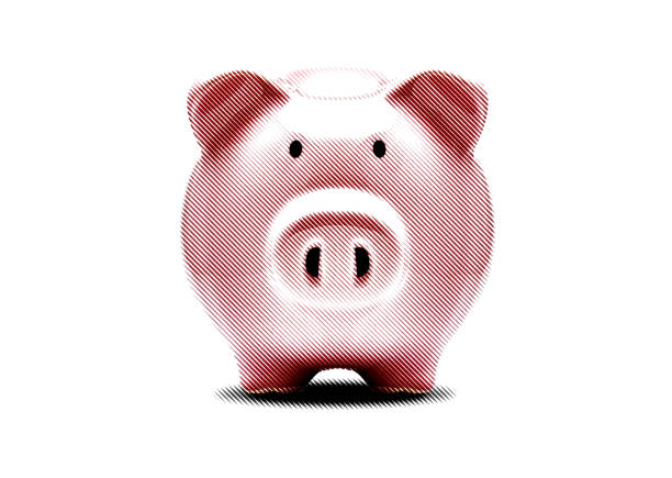Pink piggy bank with engraving imaging technique