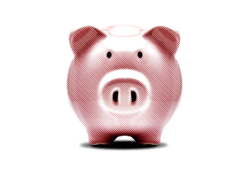 Pink piggy bank with engraving imaging technique