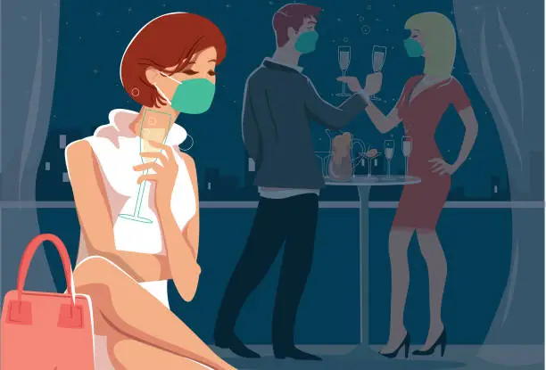 Vector illustration of Party with masks during the coronavirus pandemic